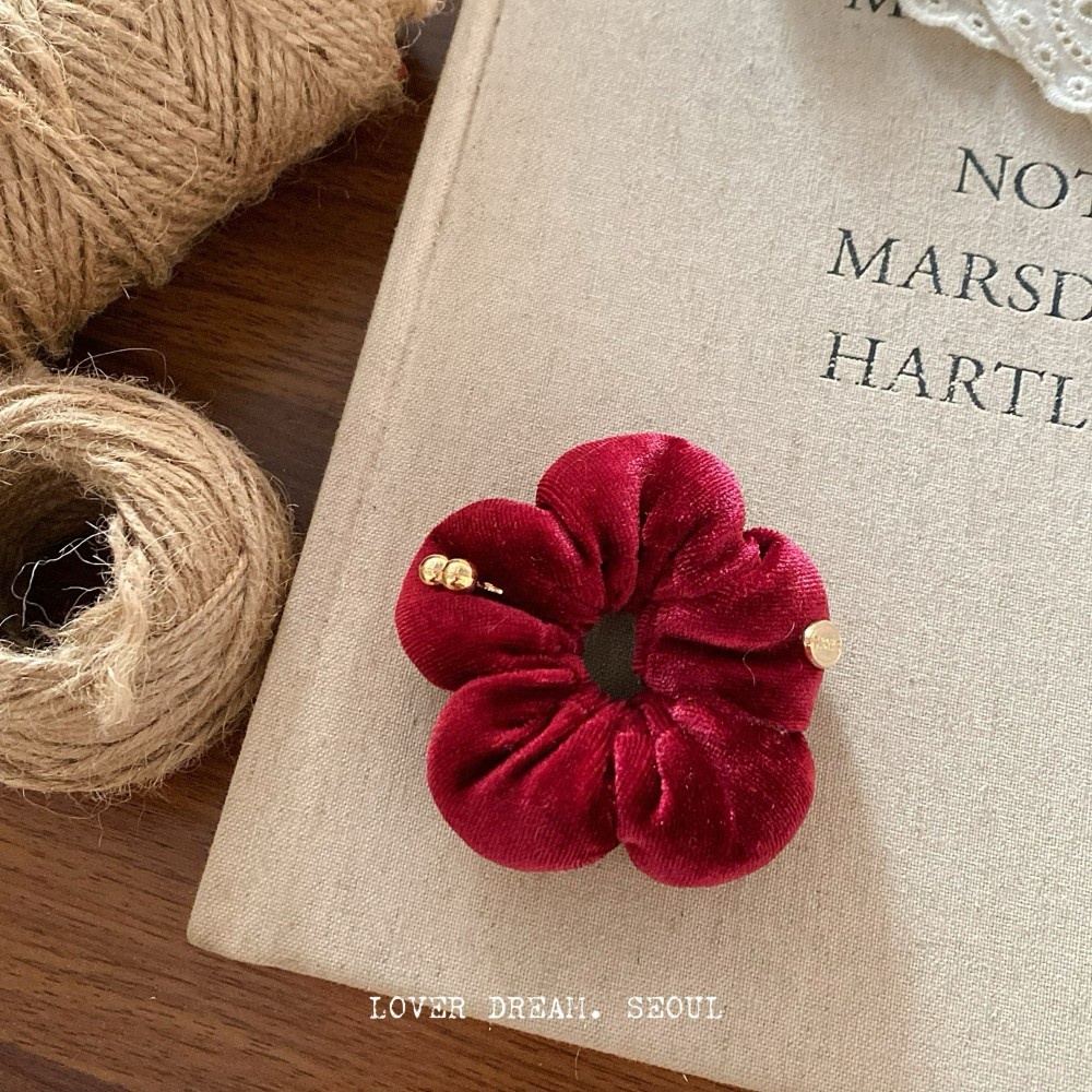 Women Seasonal Velvet Elastic Hairband Gold Foil Floral Solid Color