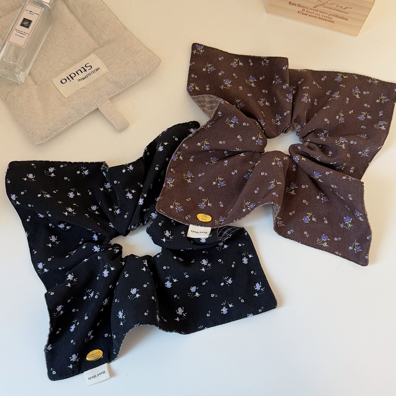 Women's Vintage Autumn Winter Cloth Hair Tie Coffee Ditsy Floral