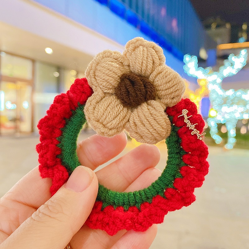 Women's Christmas Party Knitted Cotton Elastic Hair Ties Deer Snowman