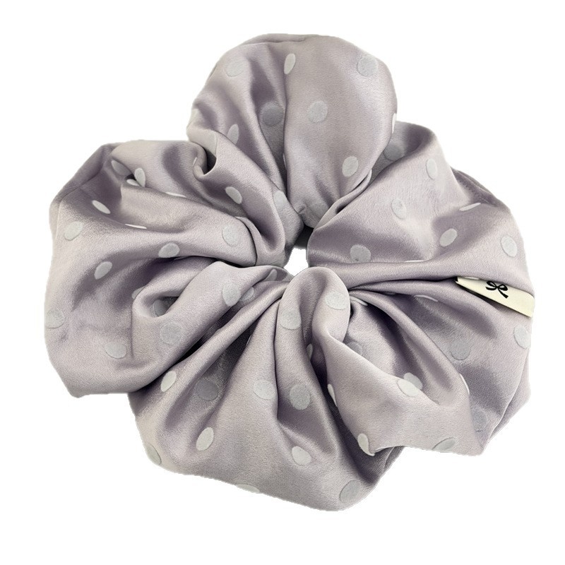 Women's Spring Flocking Satin Hair Tie Scrunchie Black Polka Dots