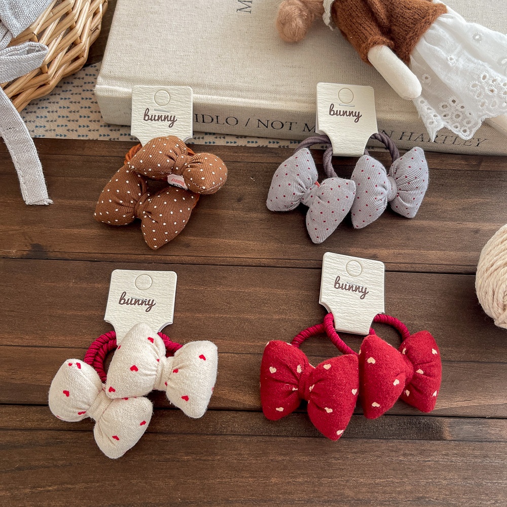 Girls Non-Damaging Cotton Hair Ties Cute Polka Dot Heart Bow Accessories