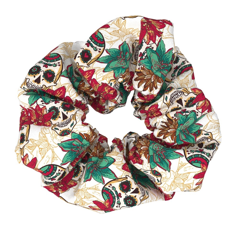 Women's Floral Skull Fabric Hair Ties Handmade Large Scrunchies