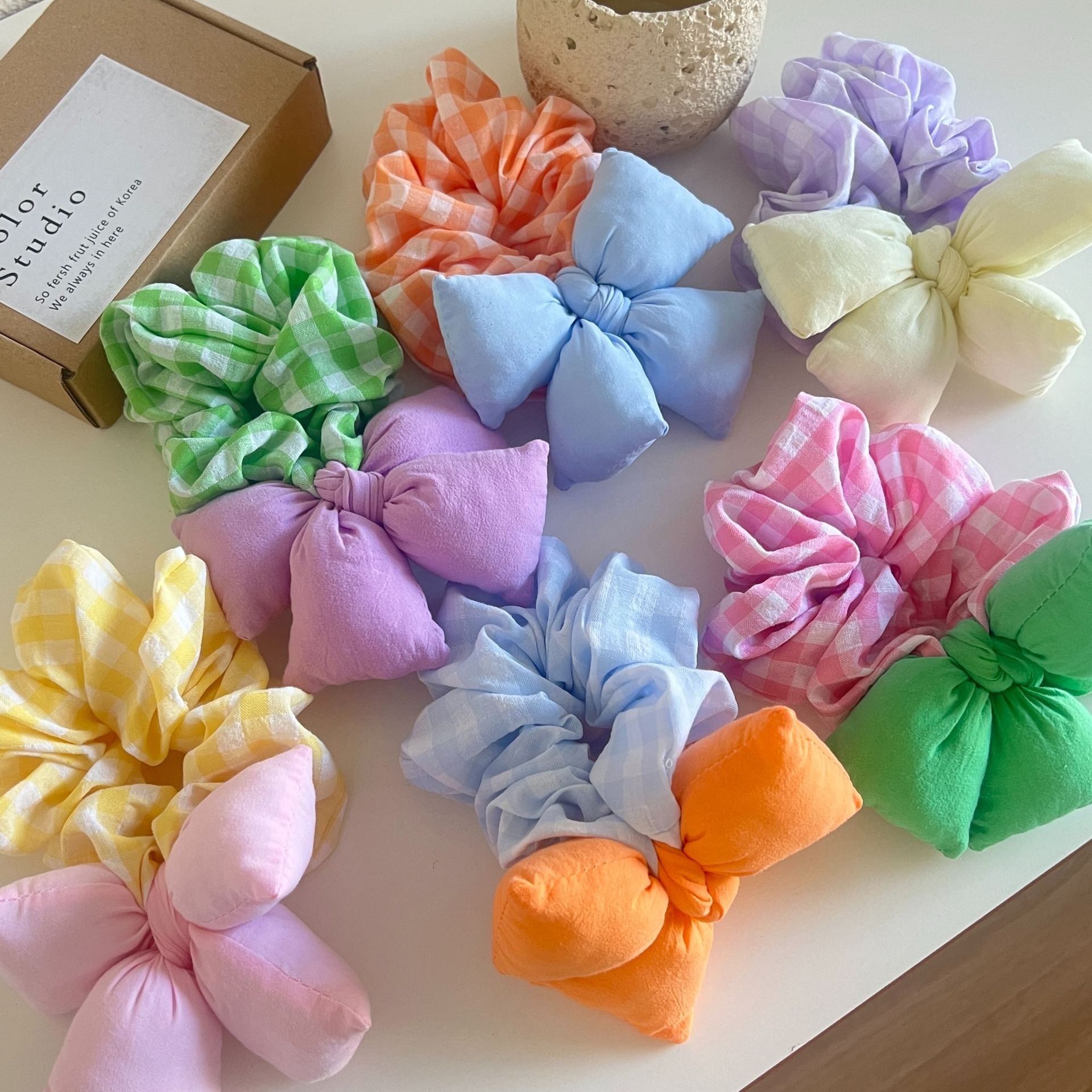 Women's Summer Cute Butterfly Bowknot Fabric Scrunchie Elastic Hair Ties