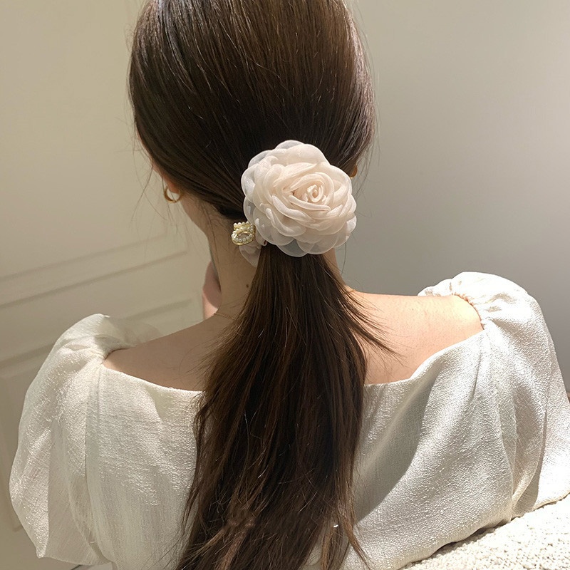 Women's Sweet Holiday Organza Hair Scrunchie Mountain Flower Print