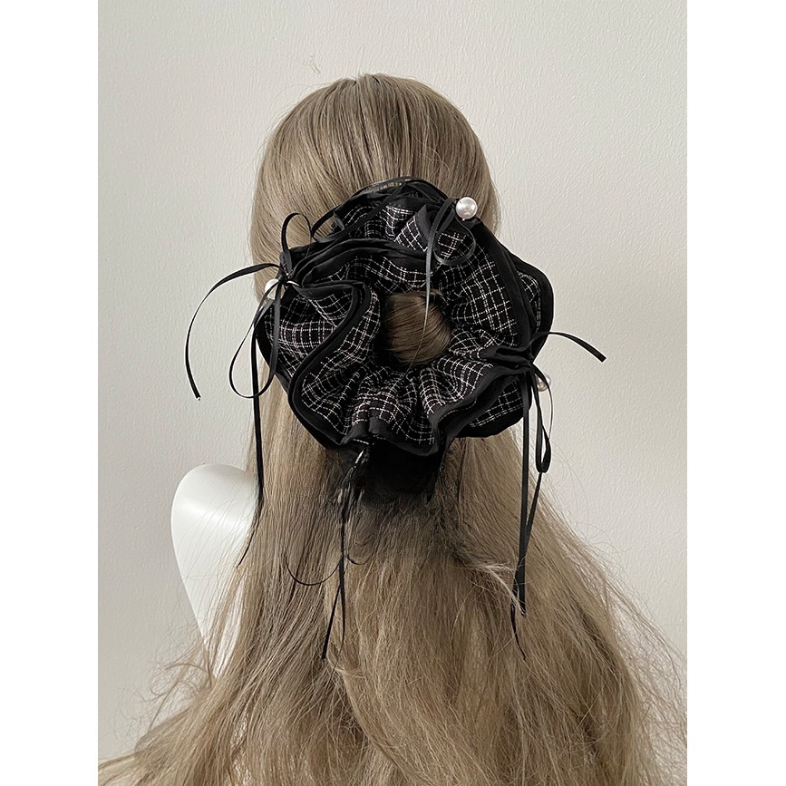 Women's Preppy Cloth Bowknot Scrunchie Hair Tie Vintage Red White Plaid