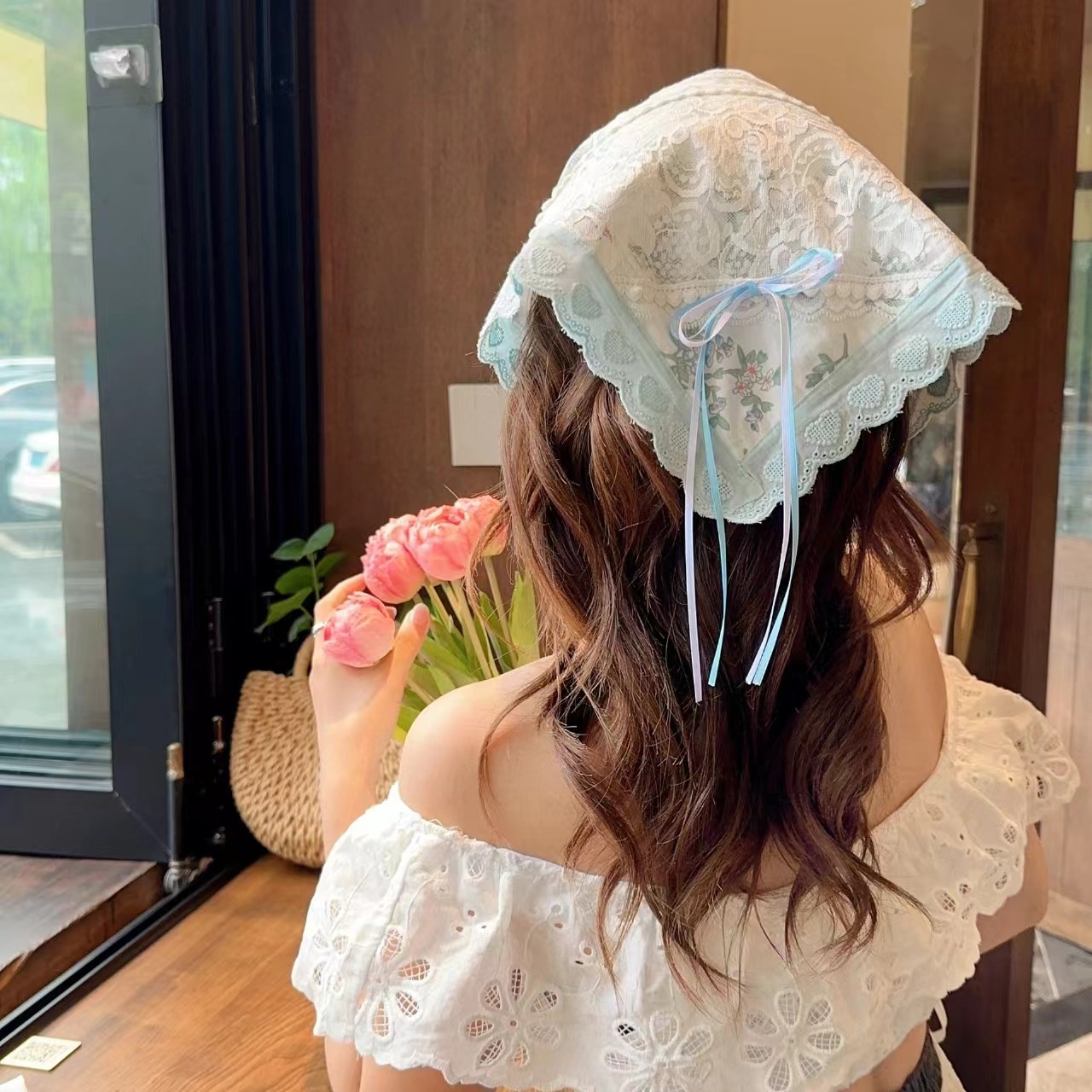 Women's Cloth Hair Scarf Tie Sweet Pastoral Strawberry Floral Lattice Print