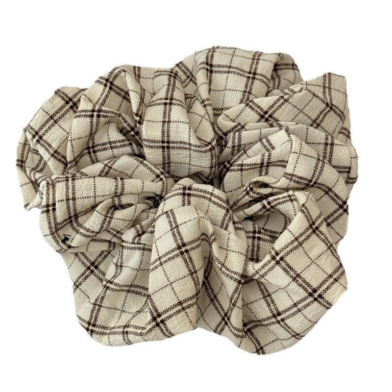 Women's Everyday Cloth Scrunchie Hair Tie Navy Blue Checkered Plaid