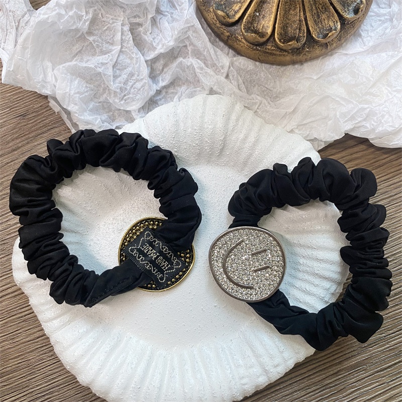 Women's Rhinestone Low Bun Hair Tie Rose Gold Silver Smiley Face Tartan