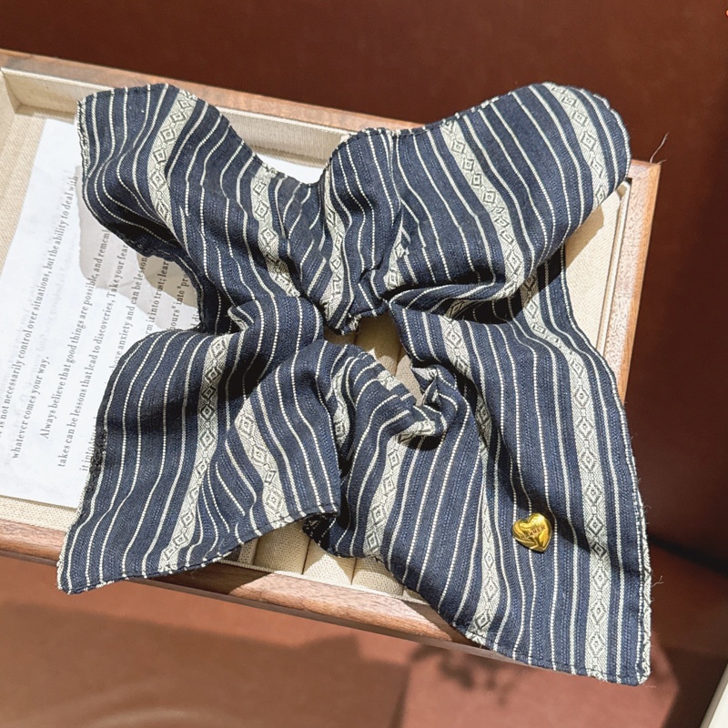 Women's Elegant Retro Striped Scarf Hair Tie Cloth Ponytail Holder