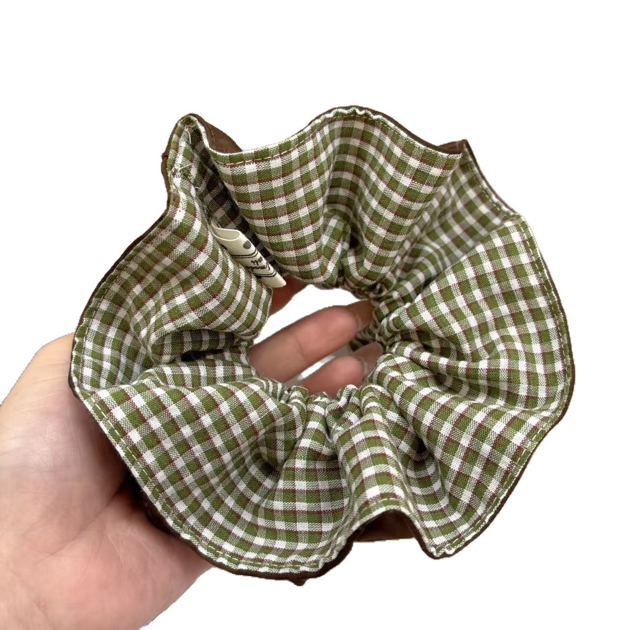 Women's Simple Cloth Hair Tie For Spring Summer Green Plaid Color Block