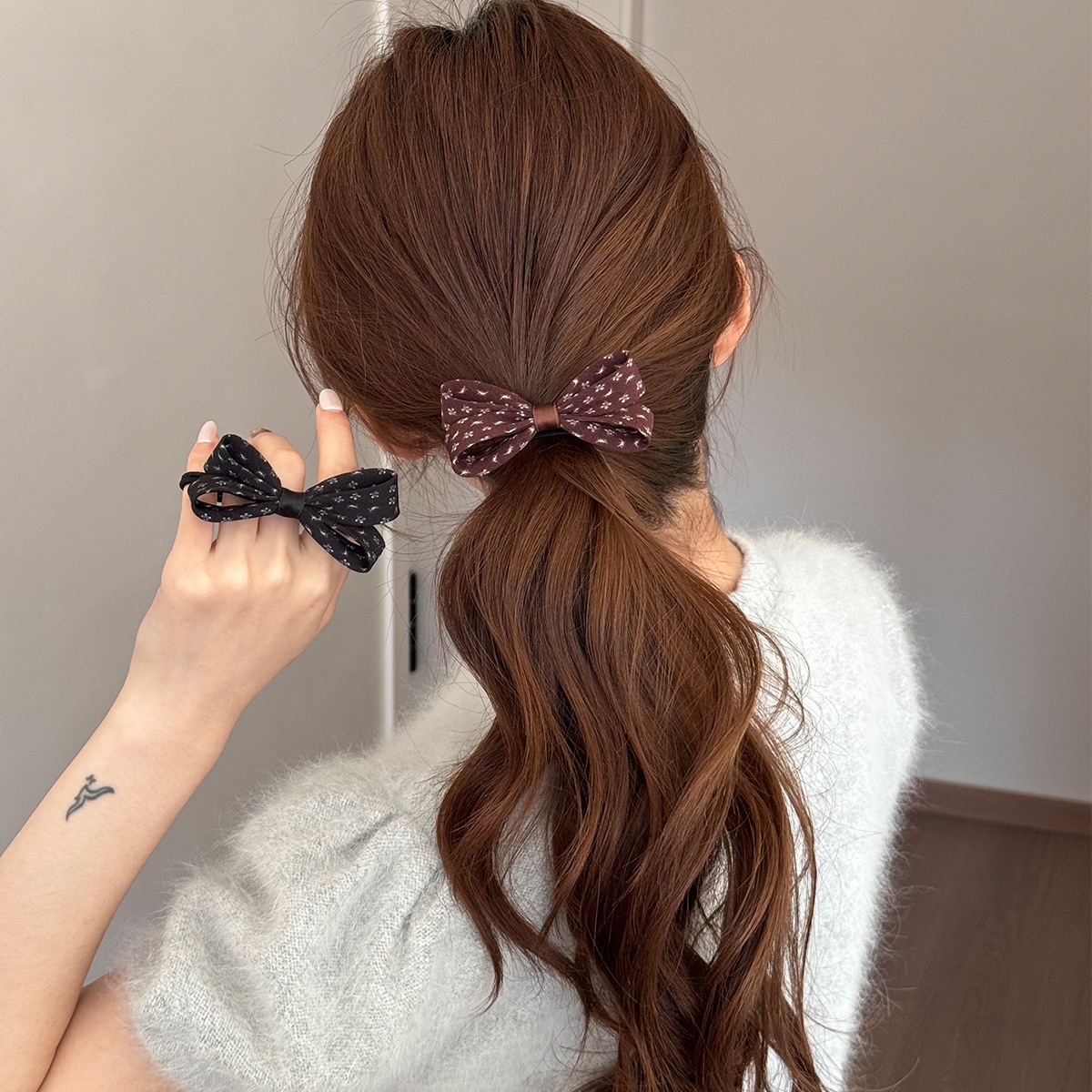 Women's Casual Soft Polyester Bowknot Hair Tie Ditsy Floral Polka Dot