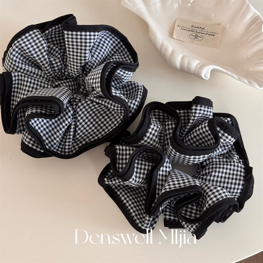 Women's Sweet Summer Soft Cloth Hair Tie Black And White Plaid