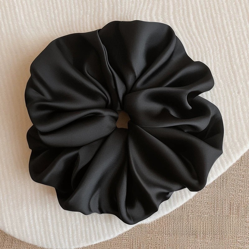 Women's Extra Large Satin Flower Hair Bun Scrunchie Solid Colors