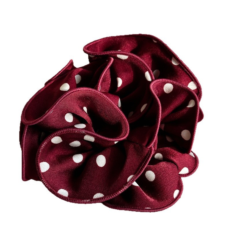 Women's Vintage Polyester Flower Hair Scrunchie Large Polka Dot