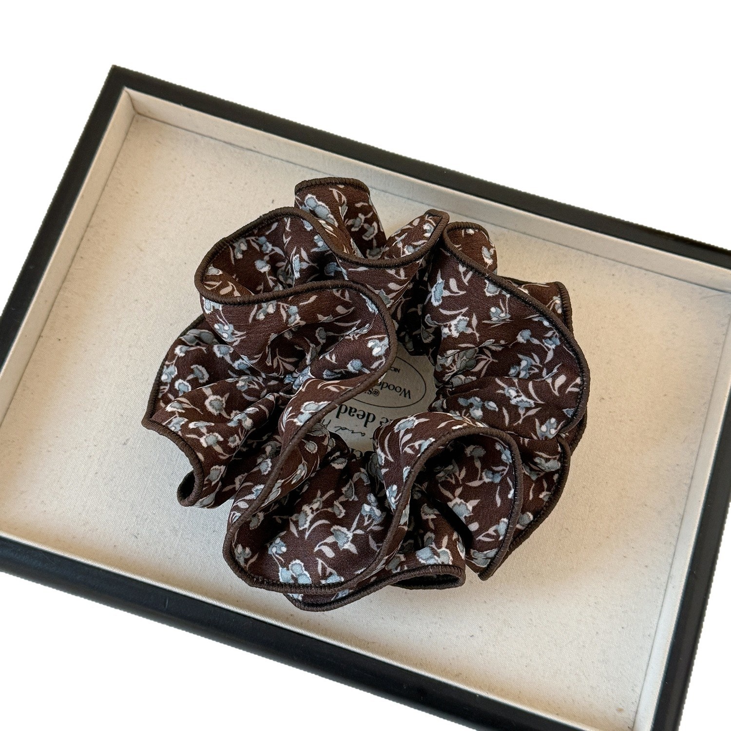 Women's Soft Cloth Everyday Hair Tie Coffee Beige Ditsy Floral Pattern