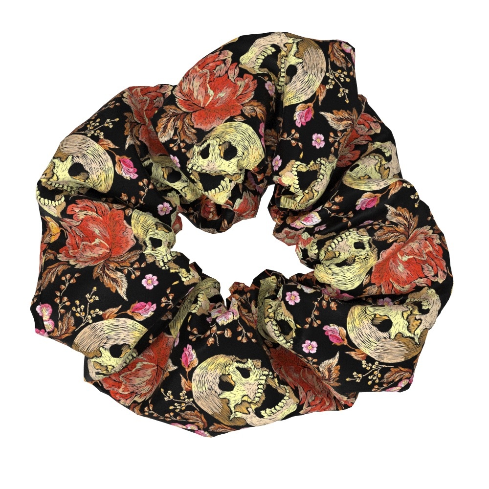 Women's Floral Skull Fabric Hair Ties Handmade Large Scrunchies