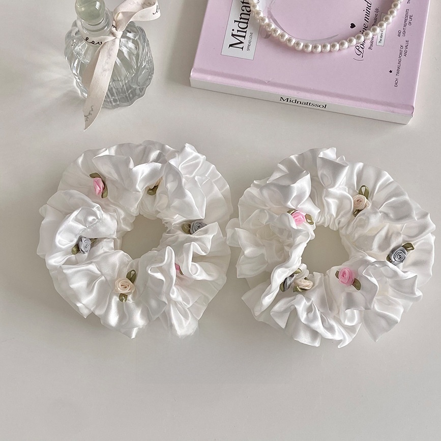 Women's French Spring Satin Hair Tie Scrunchie Colorful Ditsy Floral