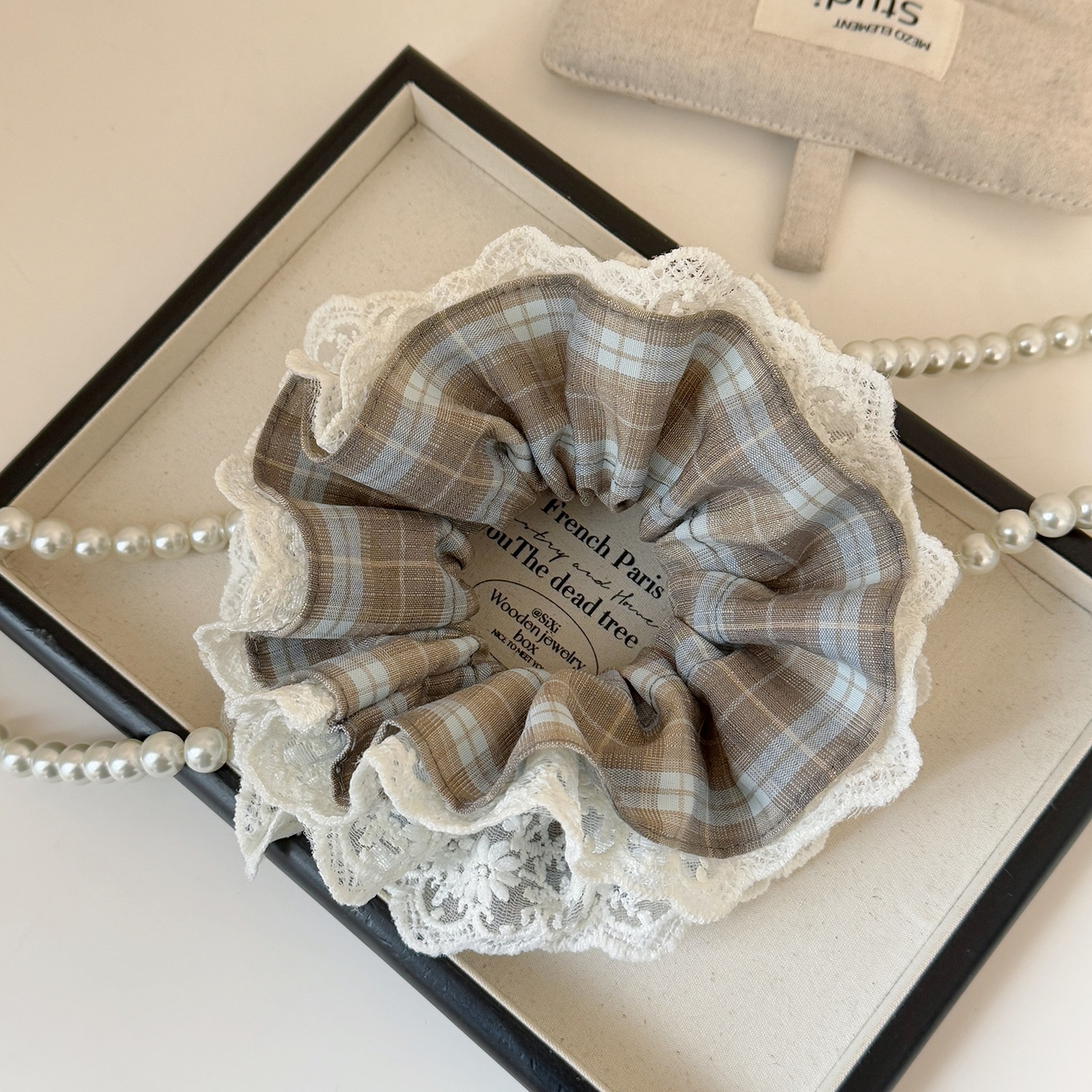 Women's Sweet Spring Casual Lace Hair Tie Accessory Coffee Plaid