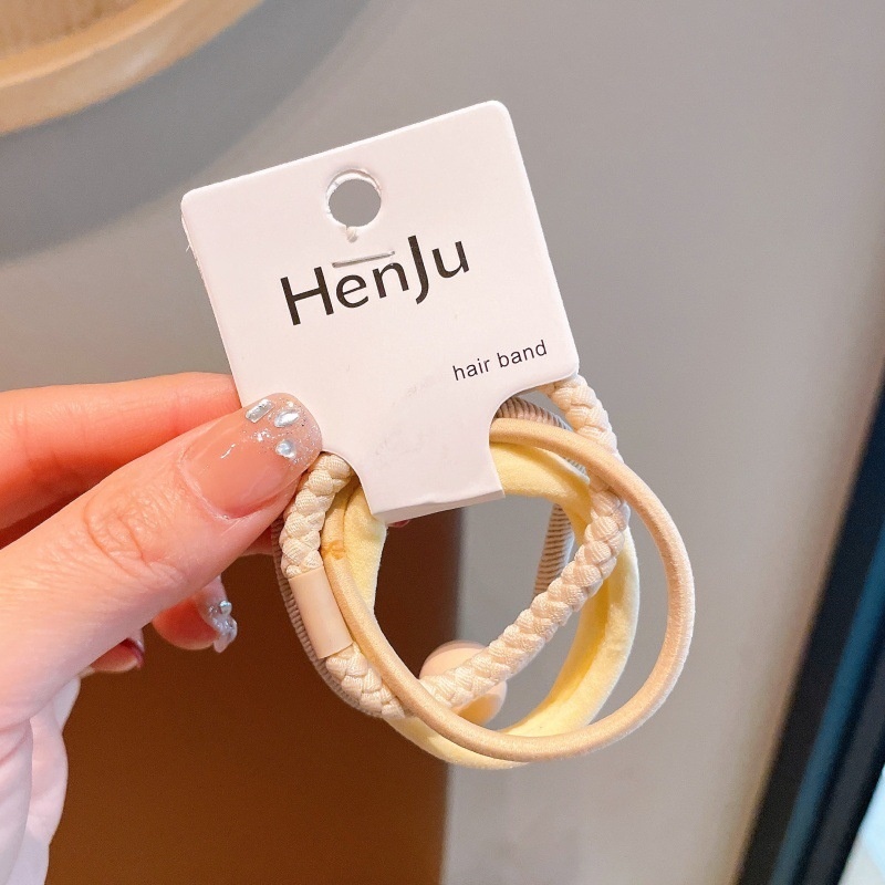 Women High Elastic Cloth Hair Ties 4pcs No Pull Casual Solid Floral