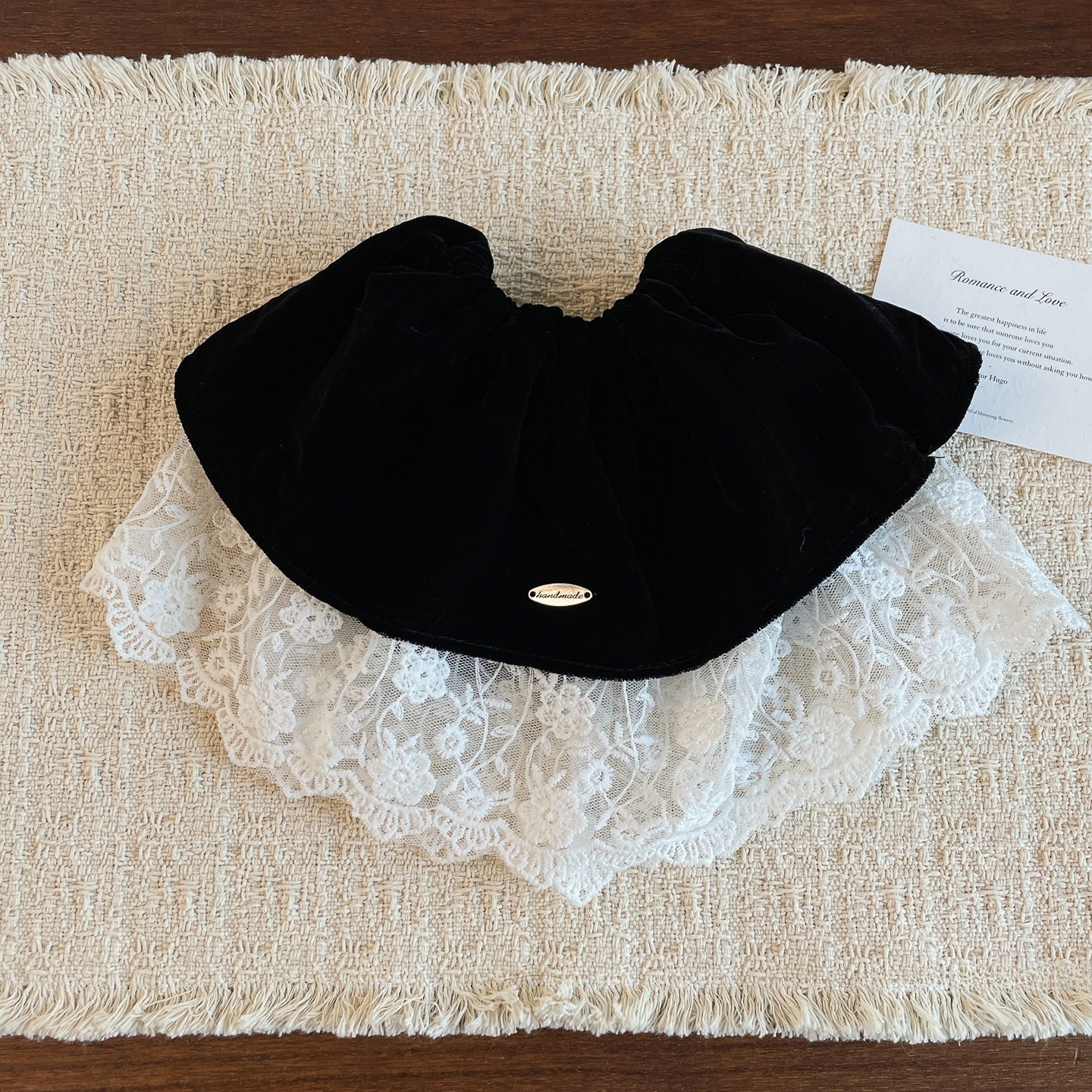 Women's Autumn Winter Velvet Hair Tie French Retro Large Black Lace