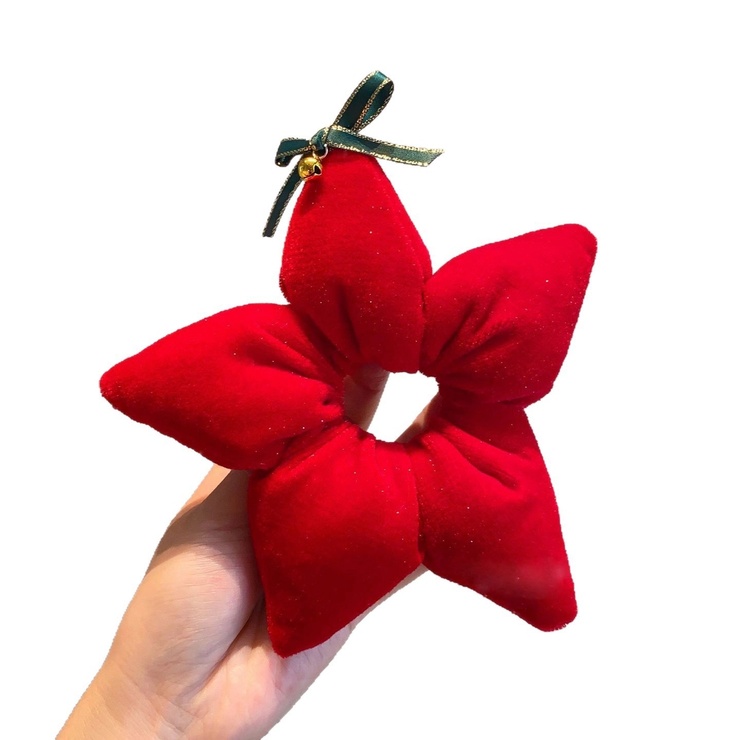 Women's Festive Cloth Scrunchie Hair Tie Red Star Christmas Tree