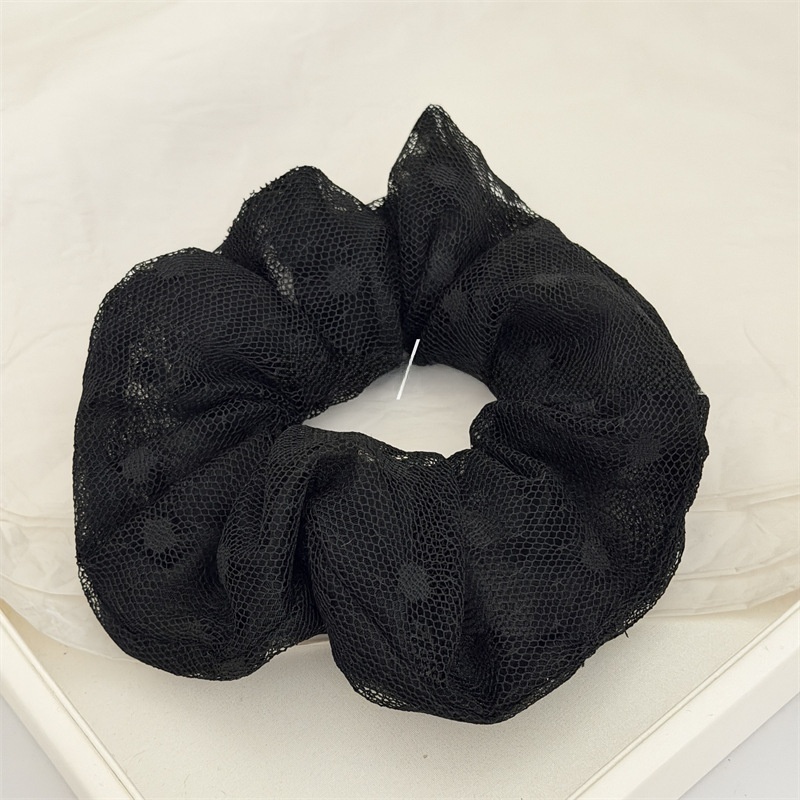 Women's Spring Summer Lace Gauze Bubble Braid Hair Tie Beige Black