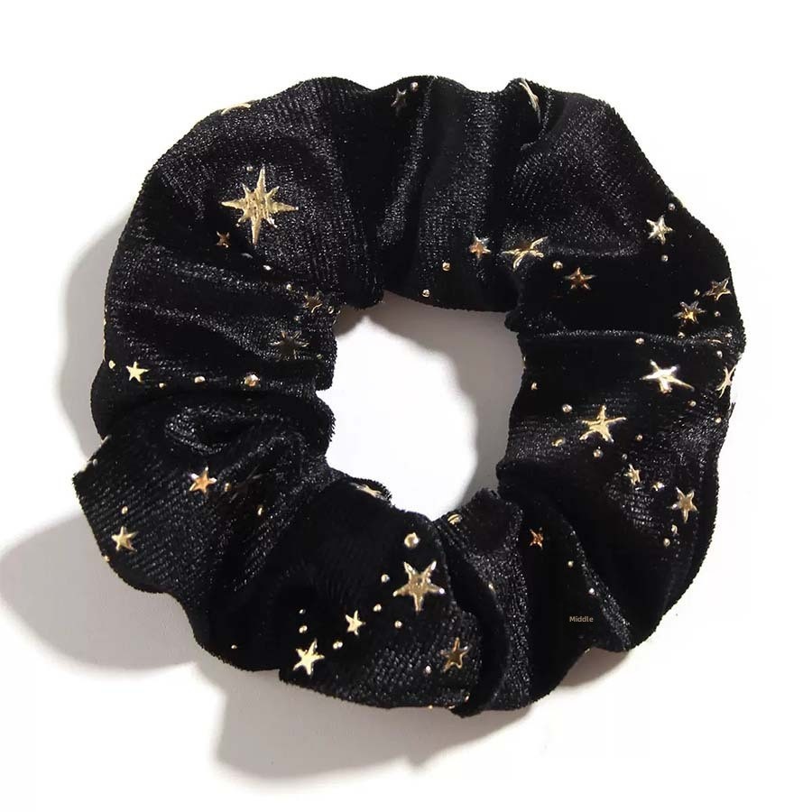 Women's Elastic Gold Velvet Bubble Headband with Star Print Pattern