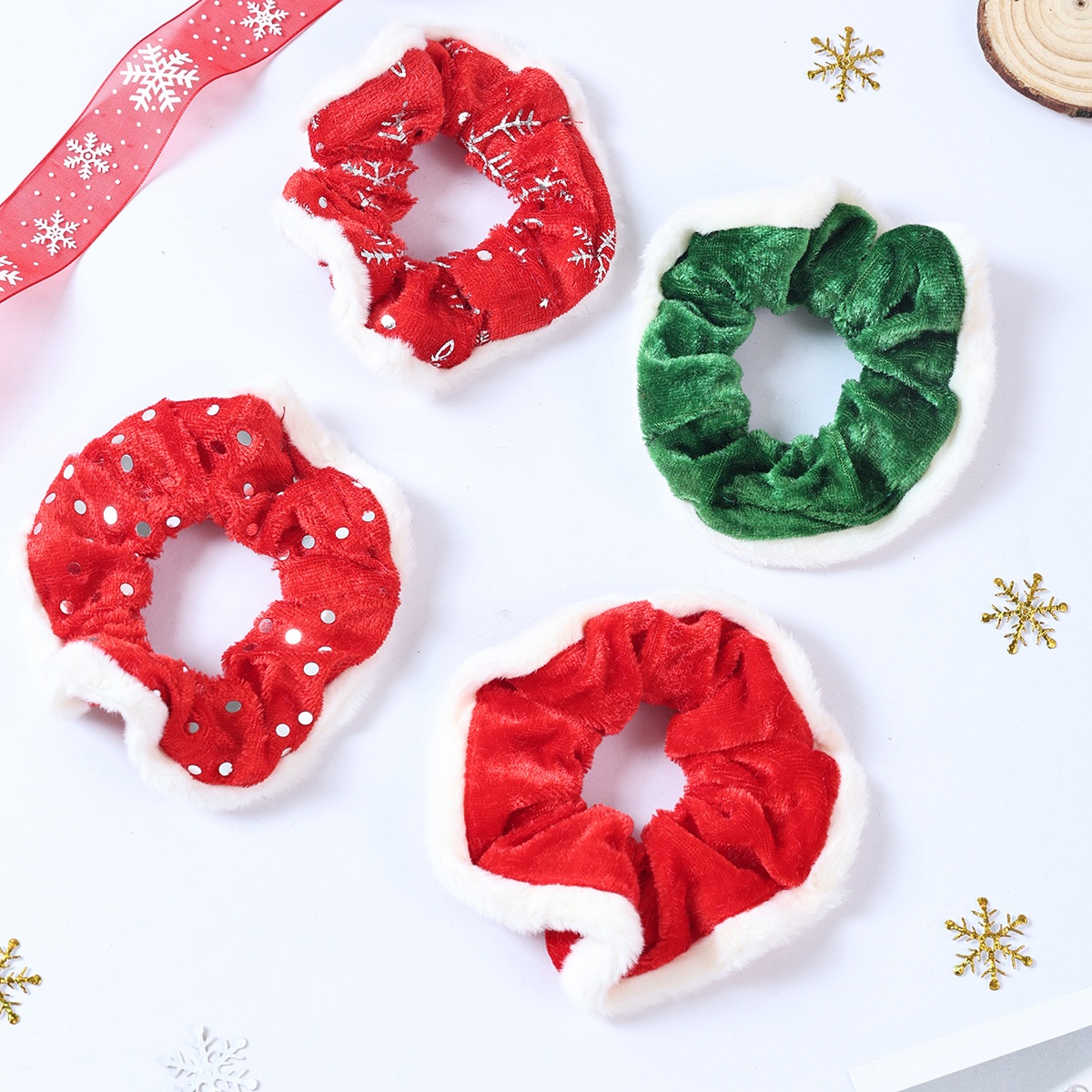 Women Cute Christmas Deer Plush Hair Ties High Elasticity Festive Fabric Hair Bands