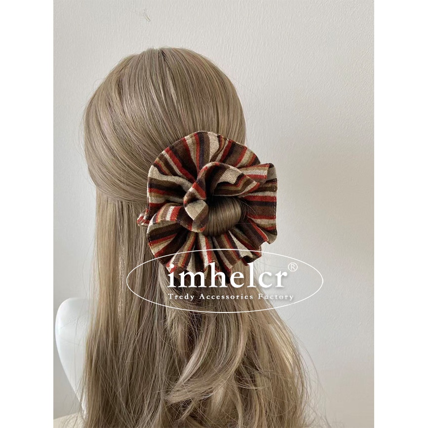 Women's Autumn Winter Knitted Yarn Bow Hair Tie Striped Color Block