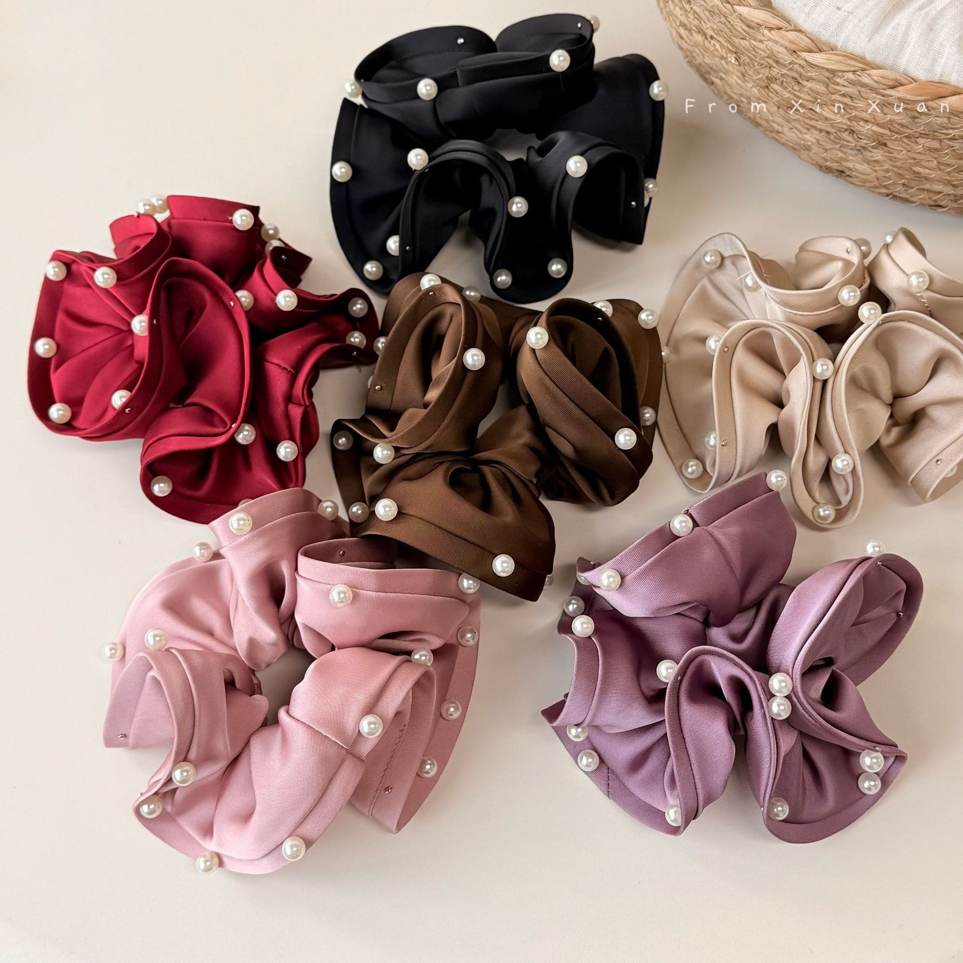 Women's Satin Pearl Hair Band For Autumn Winter Bun Styling Solid Color