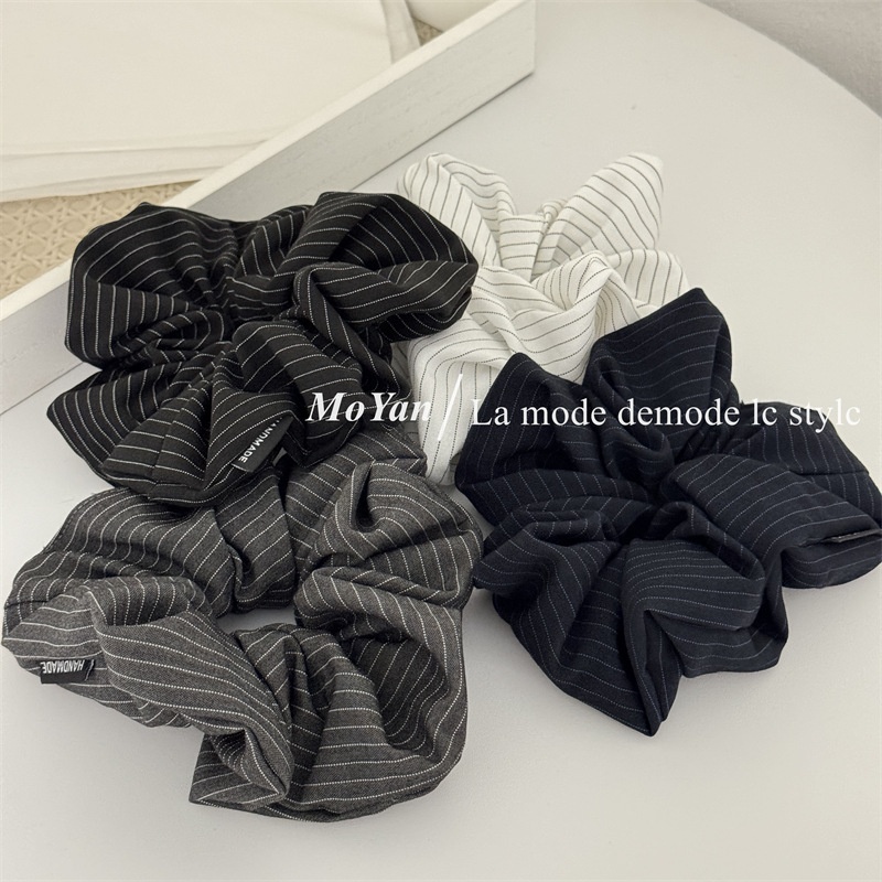 Women's Large Striped Fabric Hair Band Elastic Casual Ponytail Holder