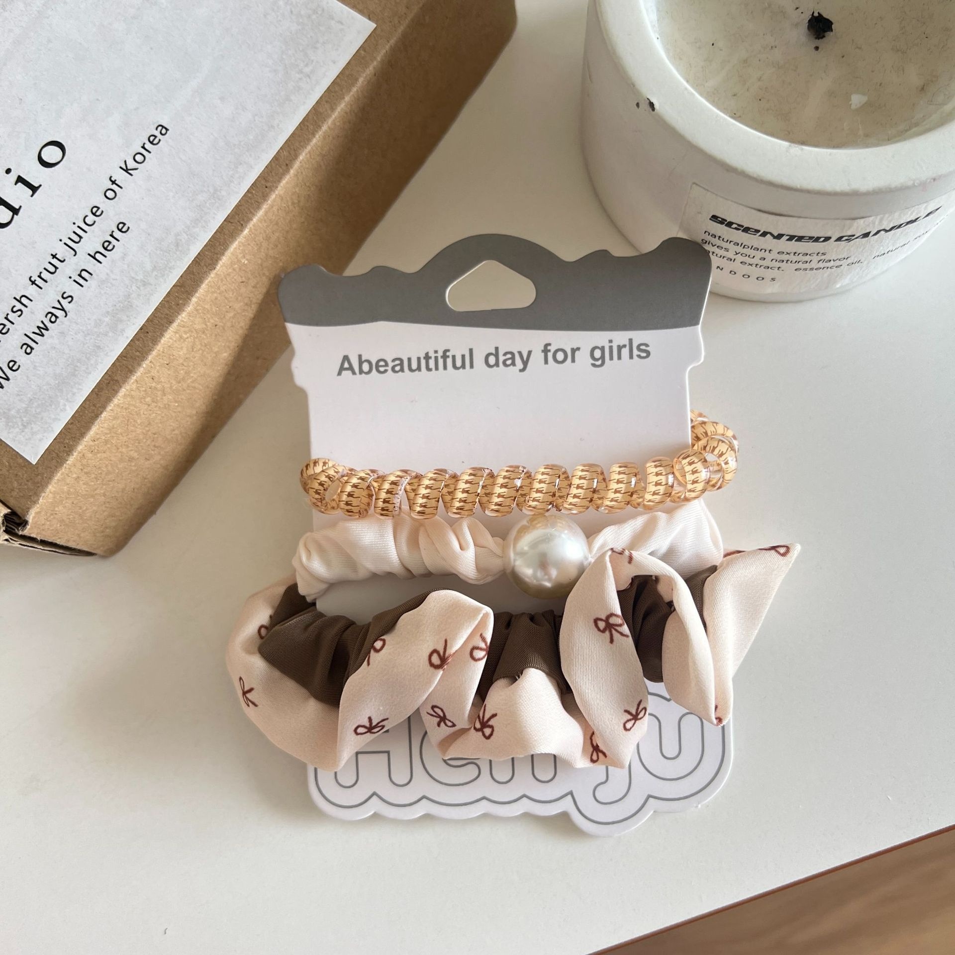 Women's Fabric Ponytail Hair Ties Vintage Leopard Print Pearl Ruffles