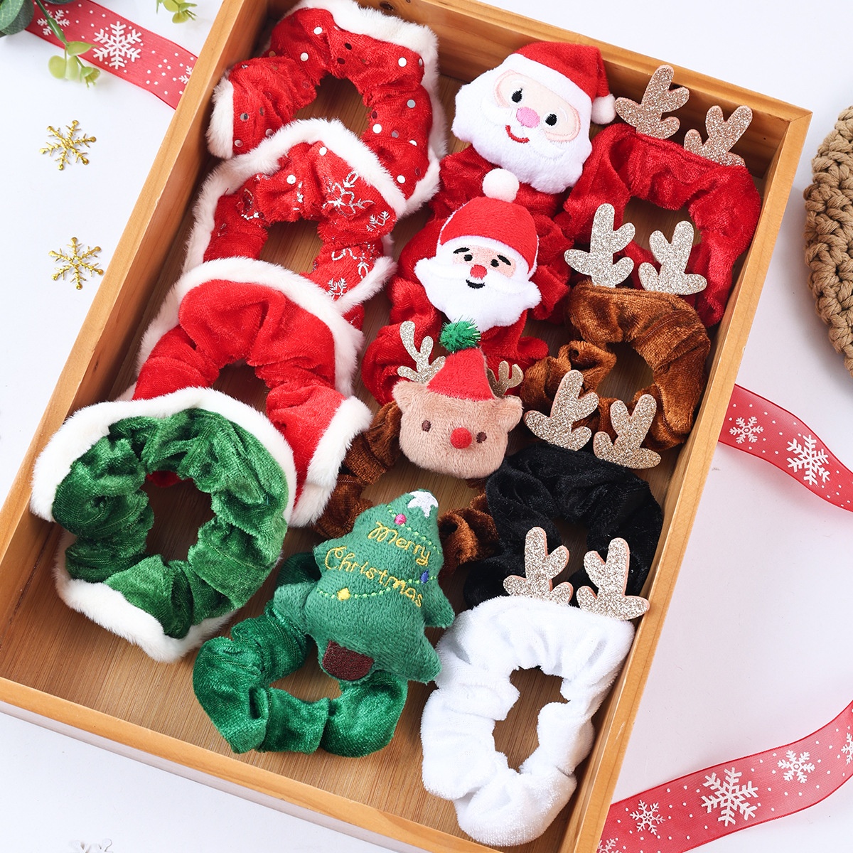 Women Cute Christmas Deer Plush Hair Ties High Elasticity Festive Fabric Hair Bands