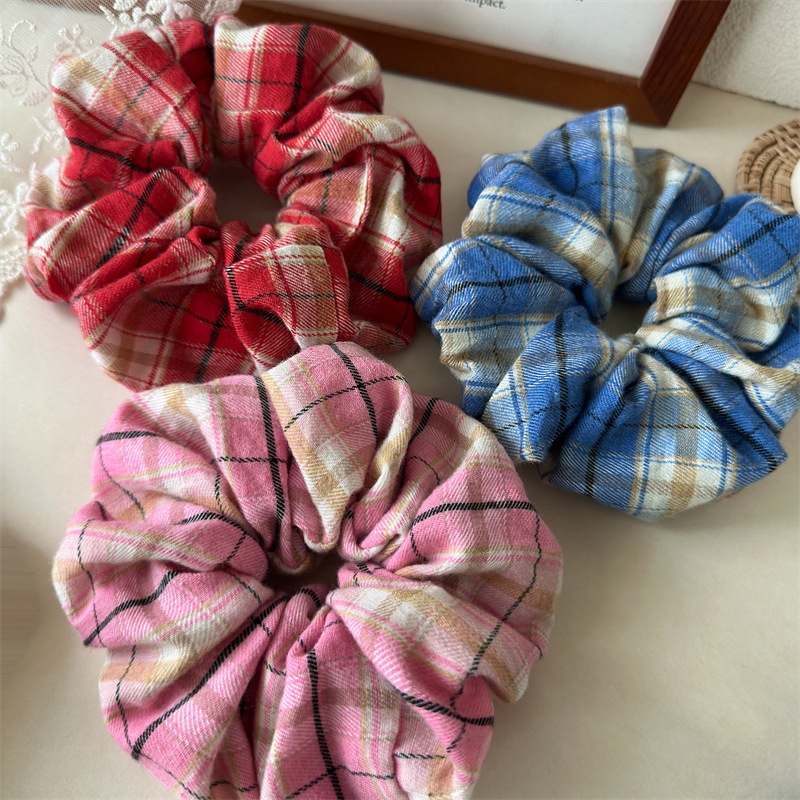 Women's Elastic Polyester Preppy Scrunchies Winter Plaid Hair Ties