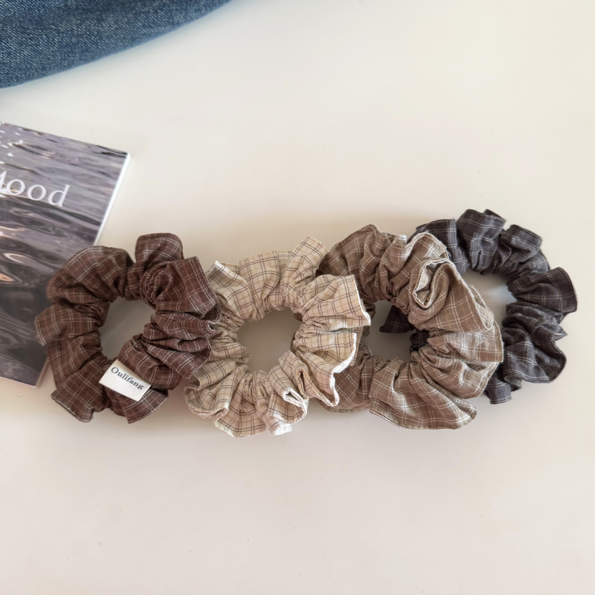 Women's Daily Commute Cloth Hair Scrunchies Coffee Checkered Plaid