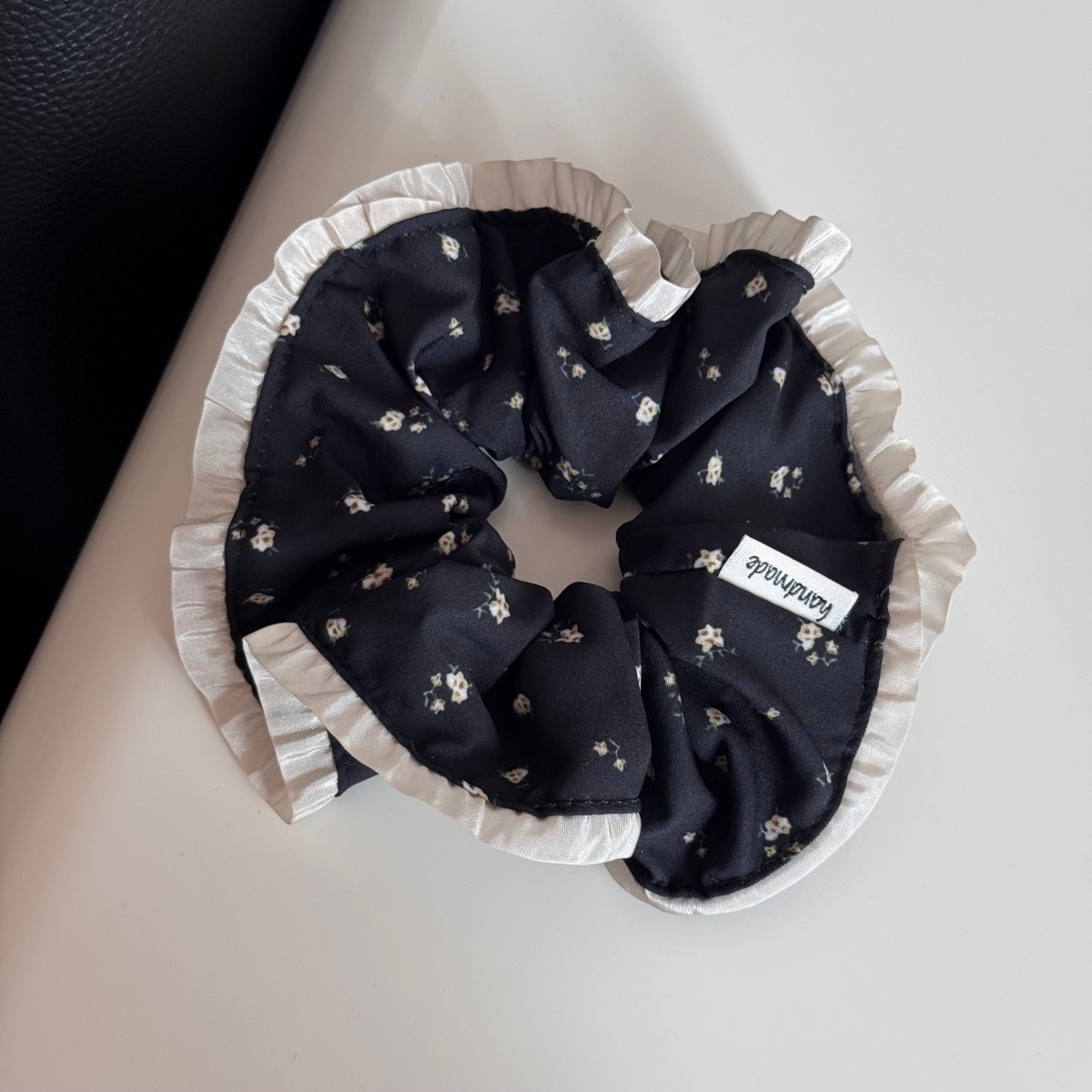 Women's Elegant Coffee Ditsy Floral Cloth Hair Tie for Winter Styling