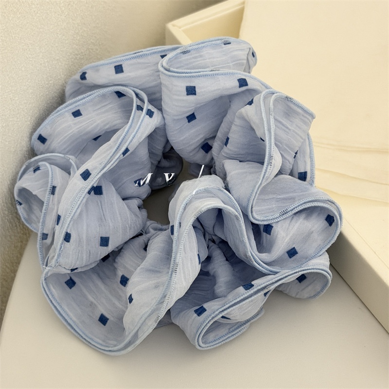 Women's Spring Cloth Telephone Cord Hair Tie in Beige Gingham