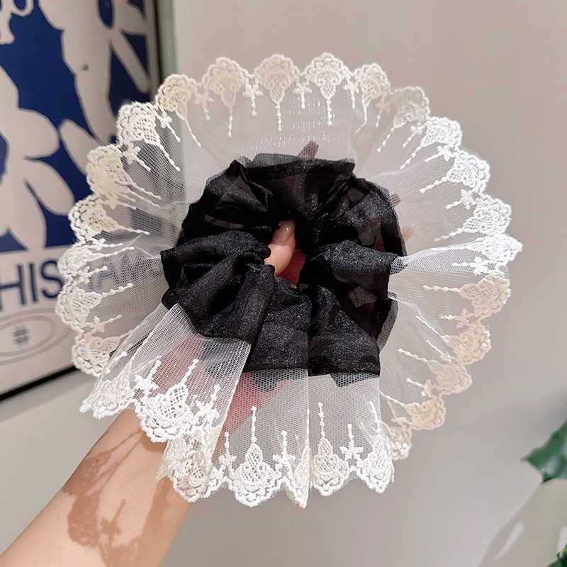 Women's Elegant Banquet Oversized Lace Elastic Hair Tie White Floral