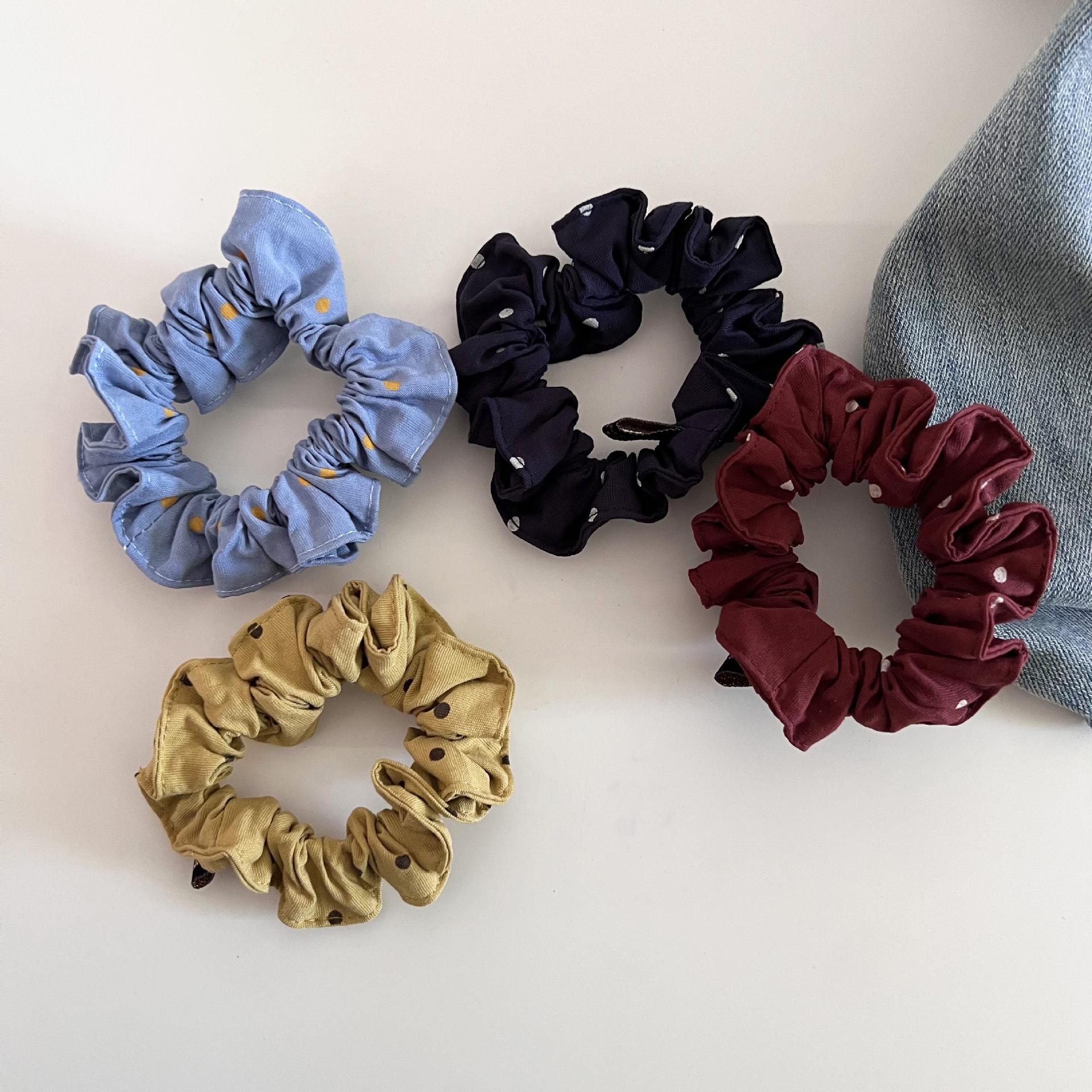 Women's Retro Polka Dot Soft Cloth Hair Ties for Versatile Low Buns