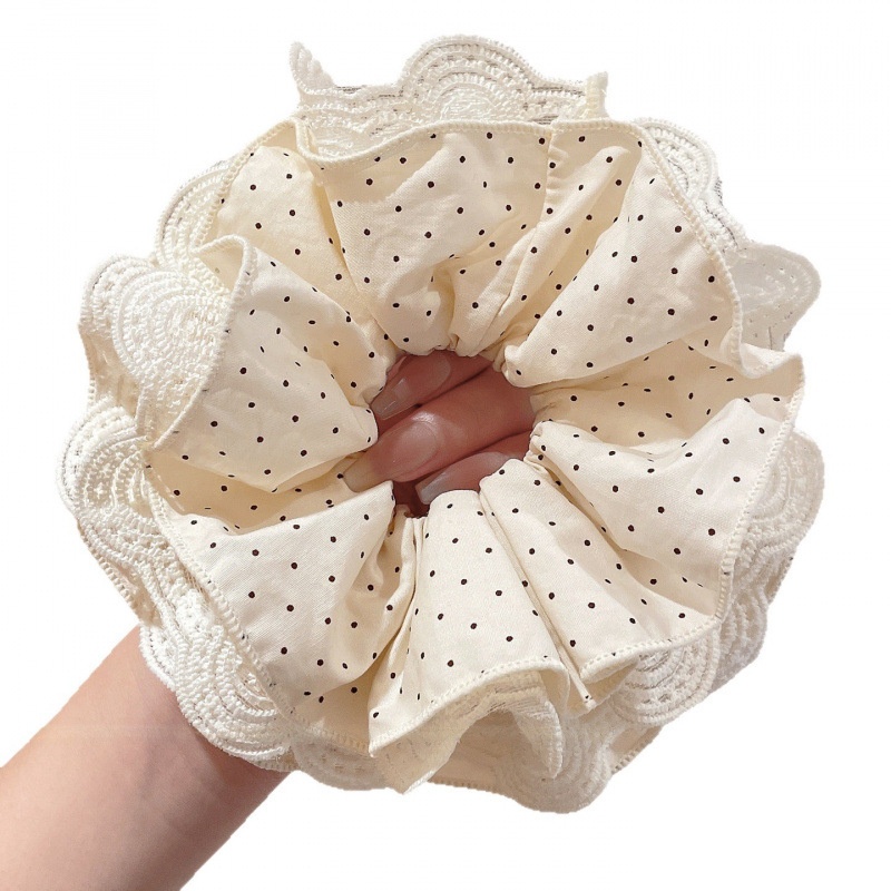 Women's Spring Casual Cloth Scrunchie Hair Tie White Lace Polka Dots
