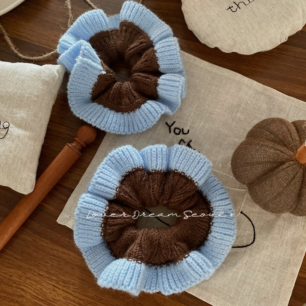 Women's Winter Knitted Yarn Bun Hair Ties Two-Tone Gradient