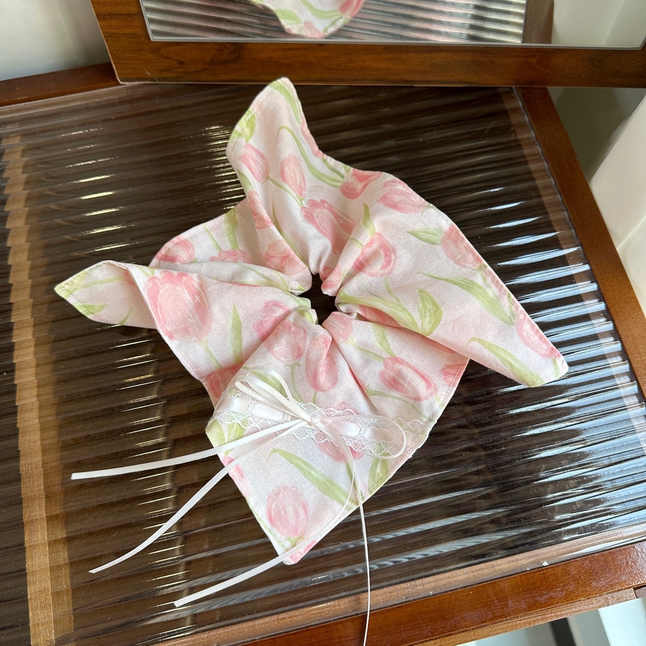 Women's Daily Wear Fabric Lace Hair Tie Sweet Pink Tulips Pattern