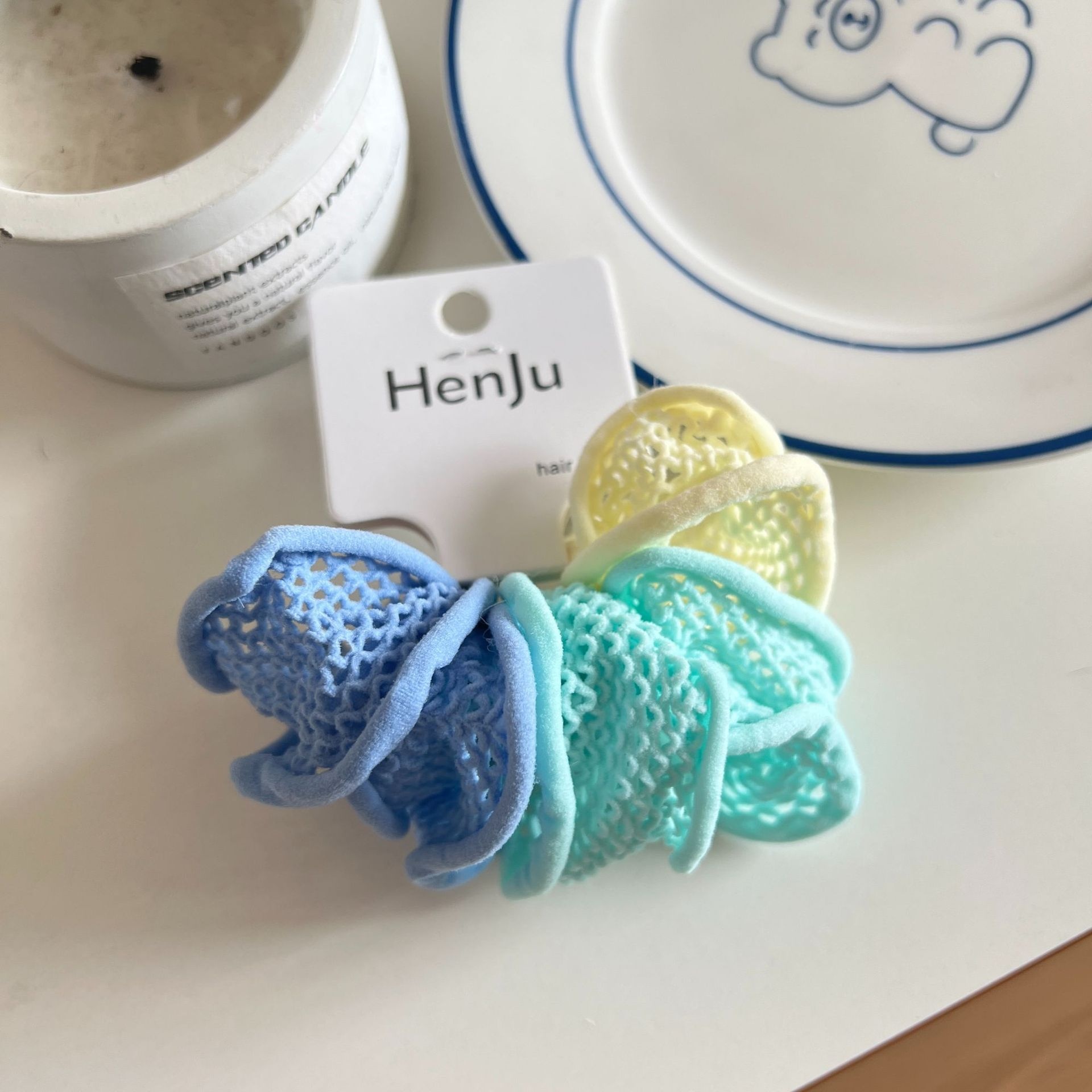 Women Damage-Free Cloth Wide Hair Ties Sweet Candy Color Geometric