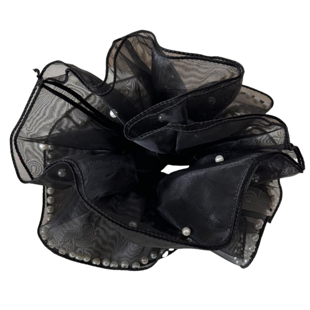 Women's Extra Large Hepburn Beaded Net Hair Tie Volume-Increasing Solid Cloth