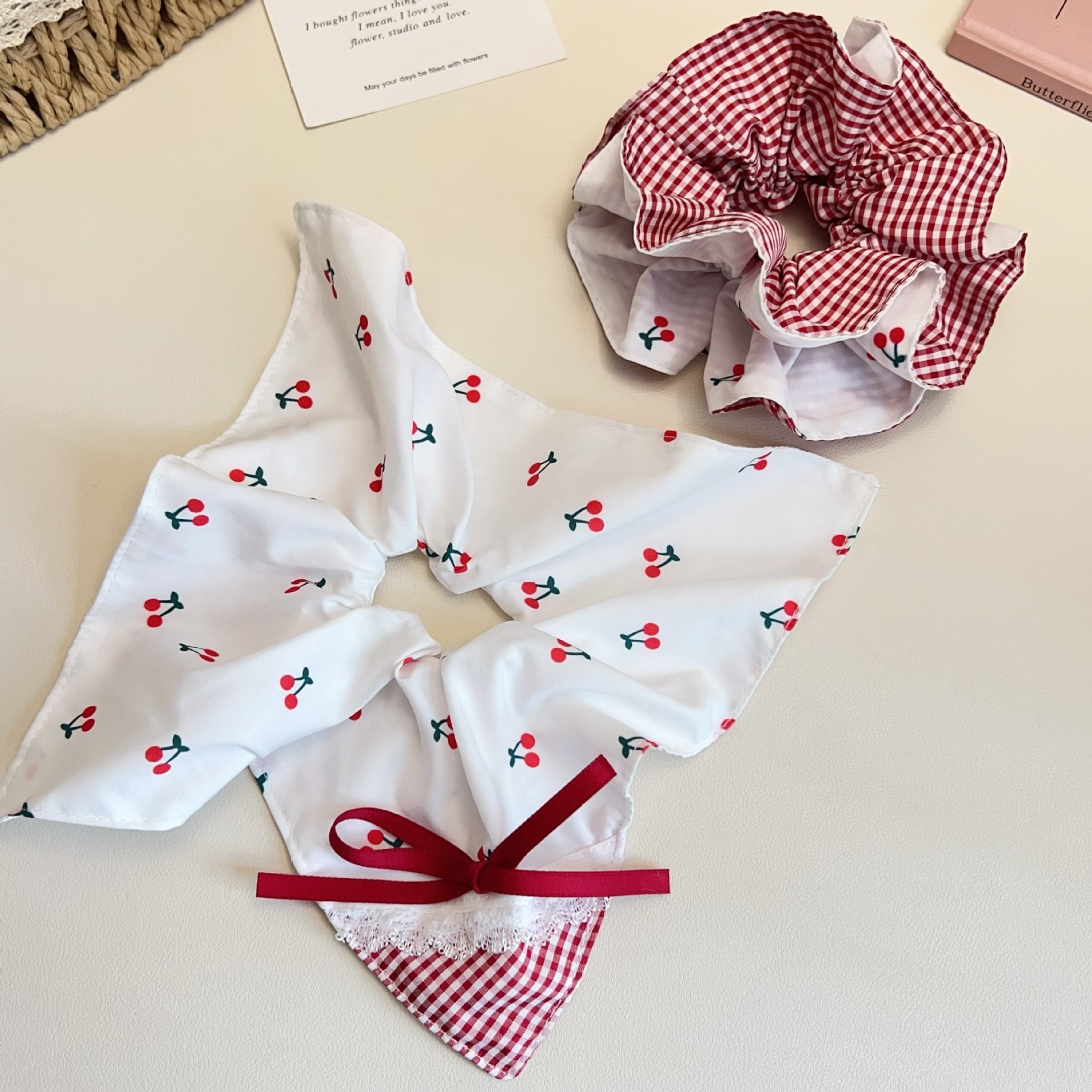 Women's Summer Sweet Bowknot Cloth Hair Tie Accessory Cherry Print