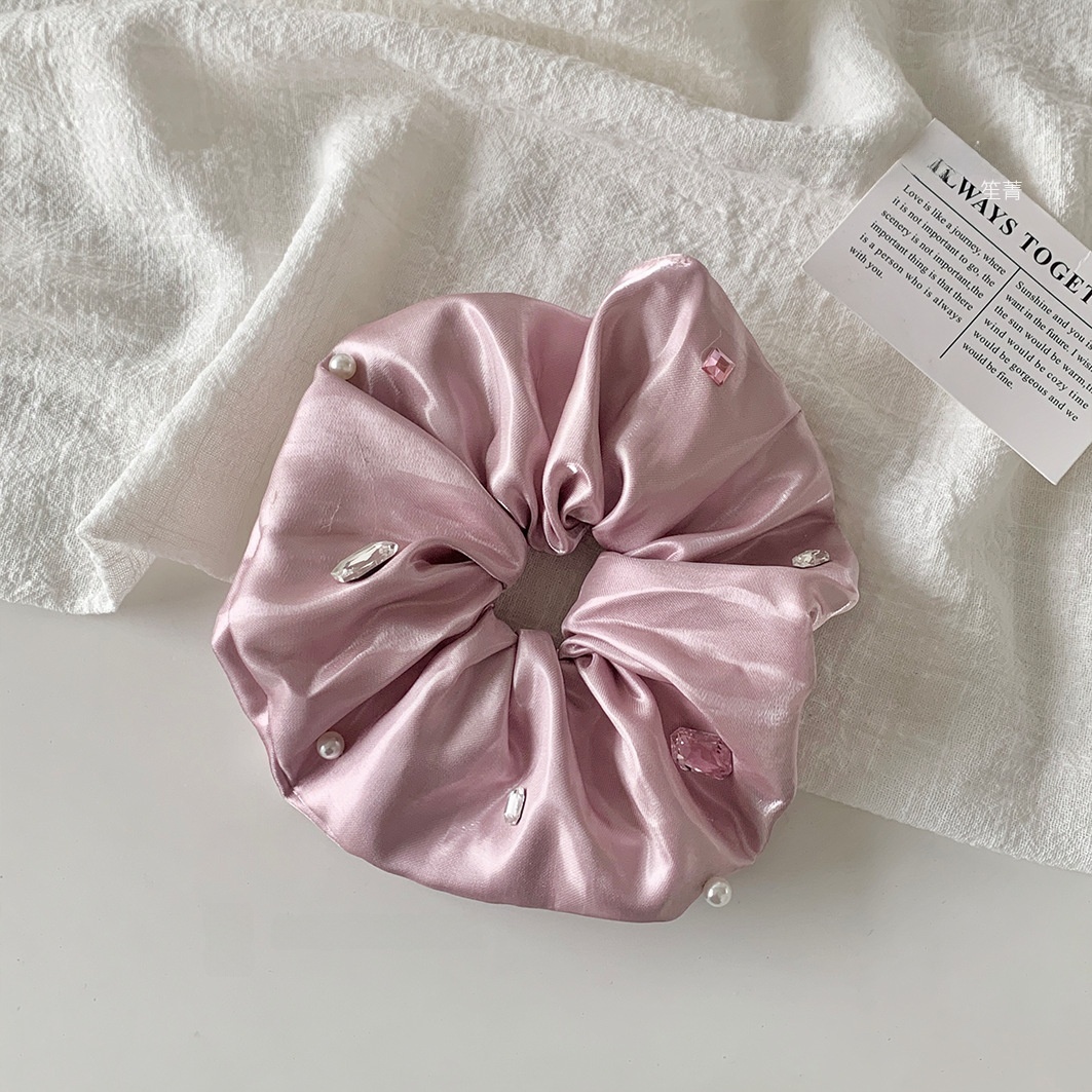 Women's Elegant Styling Satin Rhinestone Hair Tie Sparkly White