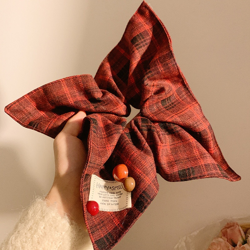 Women's Large Mori Style Scrunchie Beige Polka Dot Cloth Hair Tie