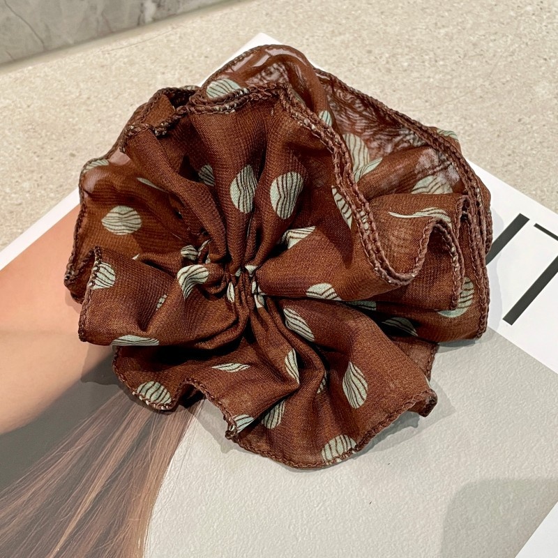 Women's Retro Chiffon Bubble Hair Tie Spring Summer Black Polka Dots