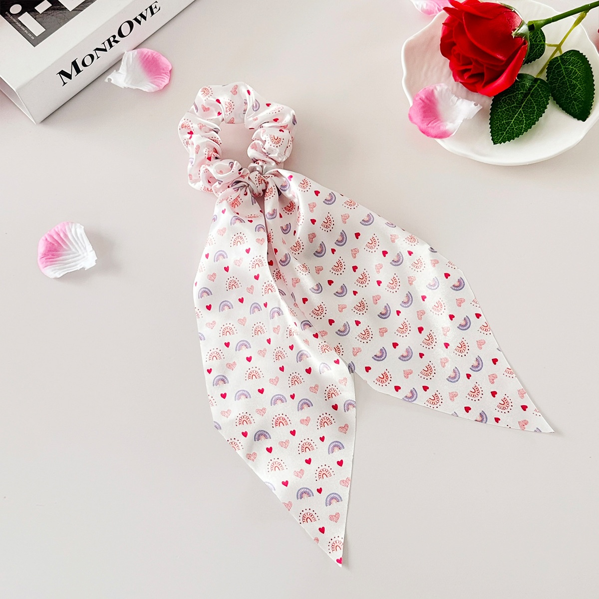 Women's Valentine's Day Sweetheart Lip Print Cloth Ribbon Elastic Hair Tie