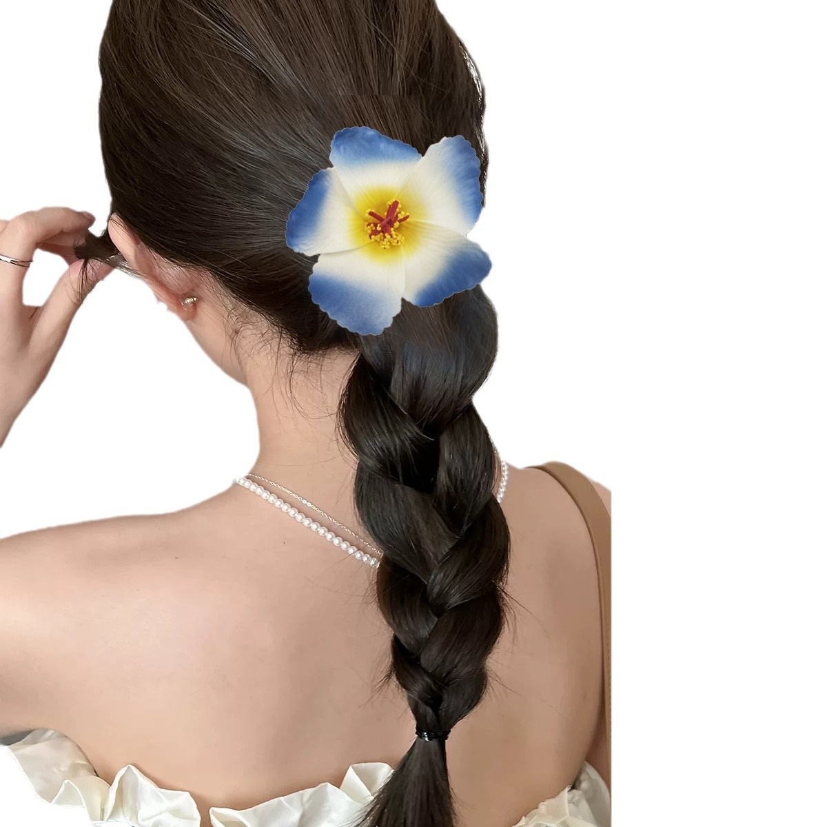 Women's Holiday Hair Tie Accessory Pastoral Plumeria Flower Pattern